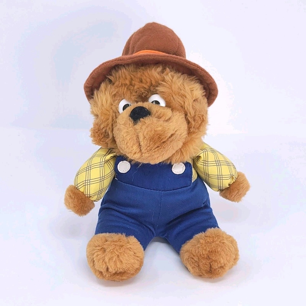 VTG Berenstain Bears Papa Bear Plush 10" Stuffed Animal‎ Hat Overalls 1990s